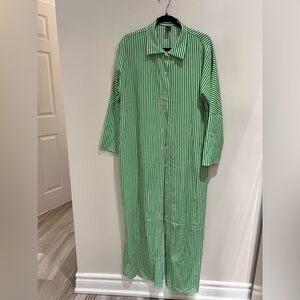 She in Green and White Striped oversize Dress